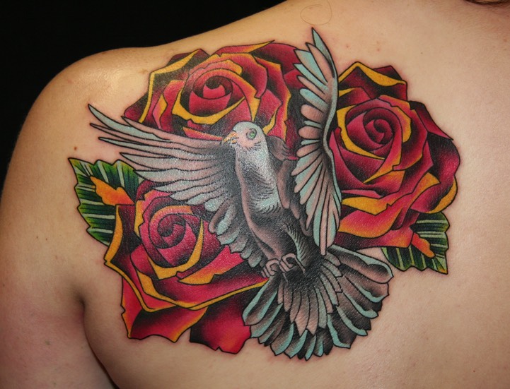 Roses & Dove Tattoo by Brandon G Notch